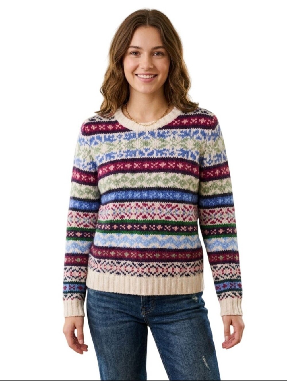 Vintage Y2K Colorful Wool Blend Nordic FairIsle Crewneck Sweater Size S